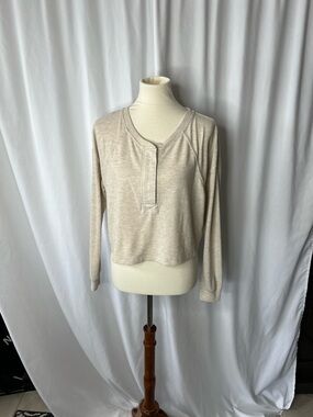 🤍 BP. Cropped Henley Long Sleeve Top | Oatmeal/Beige | Size Medium